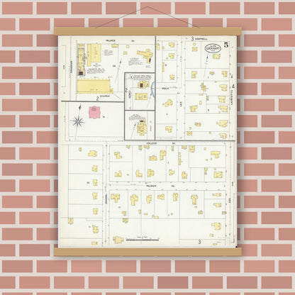 Old map wall art mockup — magnetic wood frame on brick wall — Sanborn Fire Insurance Map from Lockhart, Caldwell County, Texas (1903), Sheet #0005
