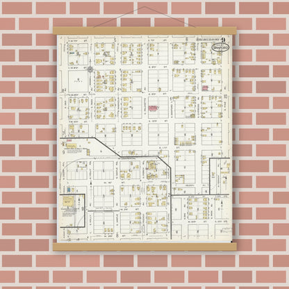 Old map wall art mockup — magnetic wood frame on brick wall — Sanborn Fire Insurance Map from Sanford, Seminole County, Florida (1917), Sheet #0009