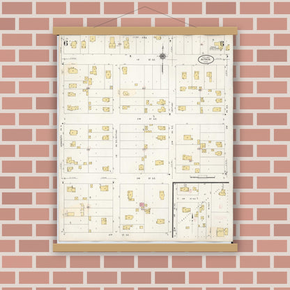 Old map wall art mockup — magnetic wood frame on brick wall — Sanborn Fire Insurance Map from Aitkin, Aitkin County, Minnesota (1936), Sheet #0006