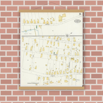 Old map wall art mockup — magnetic wood frame on brick wall — Sanborn Fire Insurance Map from Edgartown, Dukes County, Massachusetts (1898), Sheet #0003