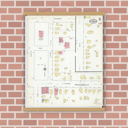 Old map wall art mockup — magnetic wood frame on brick wall — Sanborn Fire Insurance Map from Chardon, Geauga County, Ohio (1918), Sheet #0003
