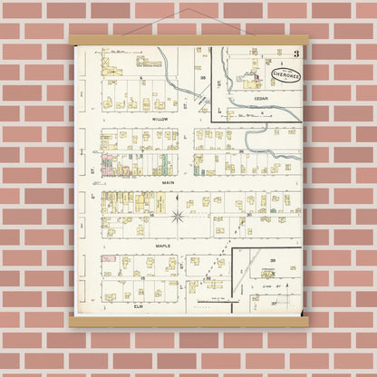 Old map wall art mockup — magnetic wood frame on brick wall — Sanborn Fire Insurance Map from Cherokee, Cherokee County, Iowa (1888), Sheet #0003