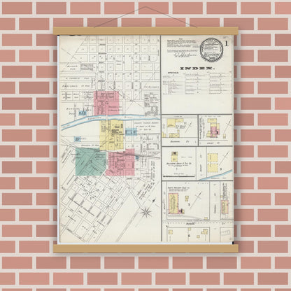 Old map wall art mockup — magnetic wood frame on brick wall — Sanborn Fire Insurance Map from Belvidere, Boone County, Illinois (1892) - Complete Map Set