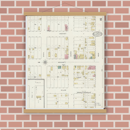 Old map wall art mockup — magnetic wood frame on brick wall — Sanborn Fire Insurance Map from Belle Plaine, Scott County, Minnesota (1894), Sheet #0002