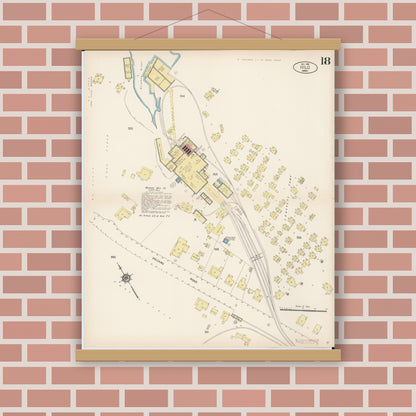 Old map wall art mockup — magnetic wood frame on brick wall — Sanborn Fire Insurance Map from Hilo, Hawaii County, Hawaii (1914), Sheet #0018
