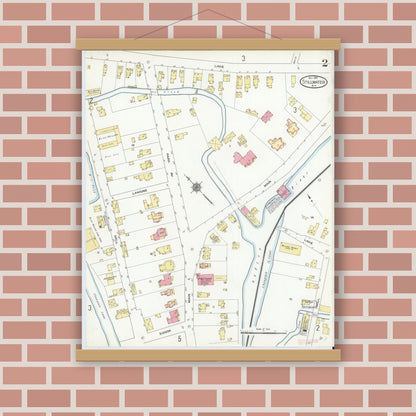Old map wall art mockup — magnetic wood frame on brick wall — Sanborn Fire Insurance Map from Stillwater, Saratoga County, New York (1910), Sheet #0002