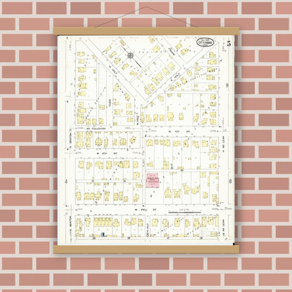 Old map wall art mockup — magnetic wood frame on brick wall — Sanborn Fire Insurance Map from Ottumwa, Wapello County, Iowa (1909), Sheet #0005