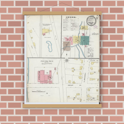 Old map wall art mockup — magnetic wood frame on brick wall — Sanborn Fire Insurance Map from Shelby, Richland County, Ohio (1893) - Complete Map Set
