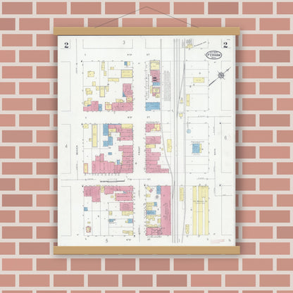 Old map wall art mockup — magnetic wood frame on brick wall — Sanborn Fire Insurance Map from Perham, Otter Tail County, Minnesota (1929), Sheet #0002