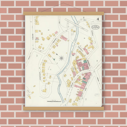 Old map wall art mockup — magnetic wood frame on brick wall — Sanborn Fire Insurance Map from Ossining, Westchester County, New York (1903), Sheet #0004