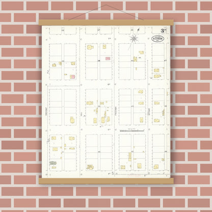 Old map wall art mockup — magnetic wood frame on brick wall — Sanborn Fire Insurance Map from Oceanside, San Diego County, California (1907), Sheet #0003