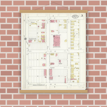 Old map wall art mockup — magnetic wood frame on brick wall — Sanborn Fire Insurance Map from Ford City, Armstrong County, Pennsylvania (1913), Sheet #0003