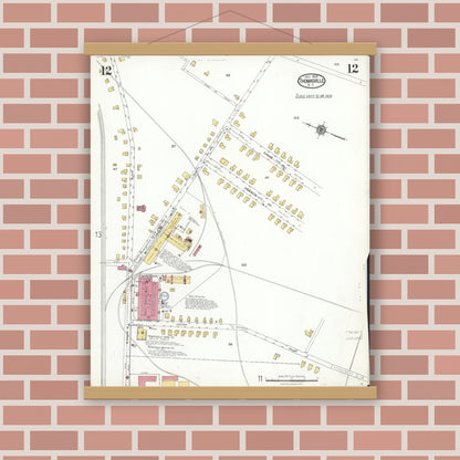 Old map wall art mockup — magnetic wood frame on brick wall — Sanborn Fire Insurance Map from Thomasville, Davidson County, North Carolina (1923), Sheet #0012