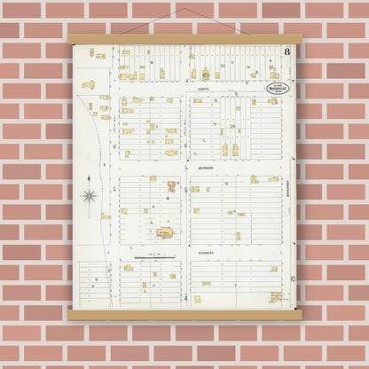 Old map wall art mockup — magnetic wood frame on brick wall — Sanborn Fire Insurance Map from Moorhead, Clay County, Minnesota (1899), Sheet #0008