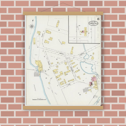 Old map wall art mockup — magnetic wood frame on brick wall — Sanborn Fire Insurance Map from Turners Falls, Franklin County, Massachusetts (1895), Sheet #0006