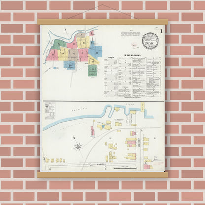 Old map wall art mockup — magnetic wood frame on brick wall — Sanborn Fire Insurance Map from Salem, Salem County, New Jersey (1896) - Complete Map Set