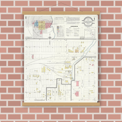 Old map wall art mockup — magnetic wood frame on brick wall — Sanborn Fire Insurance Map from Okeechobee, Okeechobee County, Florida (1933), Sheet #0001