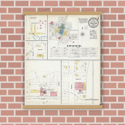 Old map wall art mockup — magnetic wood frame on brick wall — Sanborn Fire Insurance Map from Paxton, Ford County, Illinois (1902) - Complete Map Set