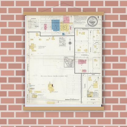 Old map wall art mockup — magnetic wood frame on brick wall — Sanborn Fire Insurance Map from Thorpe, Clark County, Wisconsin (1916) - Complete Map Set