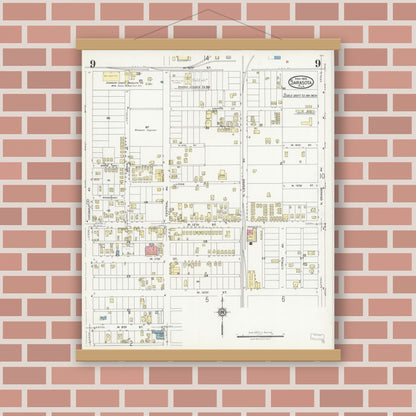 Old map wall art mockup — magnetic wood frame on brick wall — Sanborn Fire Insurance Map from Sarasota, Sarasota County, Florida (1925), Sheet #0009