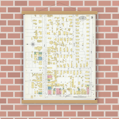 Old map wall art mockup — magnetic wood frame on brick wall — Sanborn Fire Insurance Map from Red Jacket, Houghton County, Michigan (1900), Sheet #0003