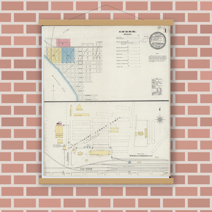 Old map wall art mockup — magnetic wood frame on brick wall — Sanborn Fire Insurance Map from Keithsburg, Mercer County, Illinois (1894) - Complete Map Set