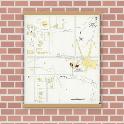 Old map wall art mockup — magnetic wood frame on brick wall — Sanborn Fire Insurance Map from Glen Lyon, Luzerne County, Pennsylvania (1907), Sheet #0002