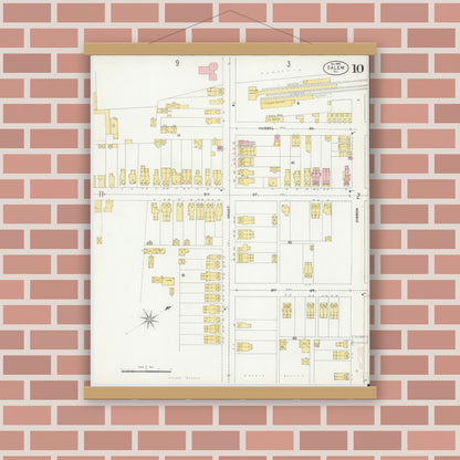 Old map wall art mockup — magnetic wood frame on brick wall — Sanborn Fire Insurance Map from Salem, Salem County, New Jersey (1902), Sheet #0010