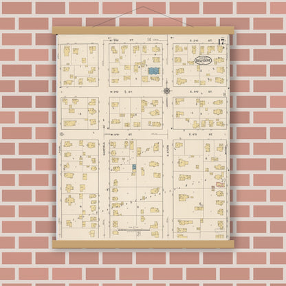 Old map wall art mockup — magnetic wood frame on brick wall — Sanborn Fire Insurance Map from Belvidere, Boone County, Illinois (1922), Sheet #0017