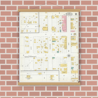 Old map wall art mockup — magnetic wood frame on brick wall — Sanborn Fire Insurance Map from Red Lake Falls, Red Lake County, Minnesota (1904), Sheet #0002
