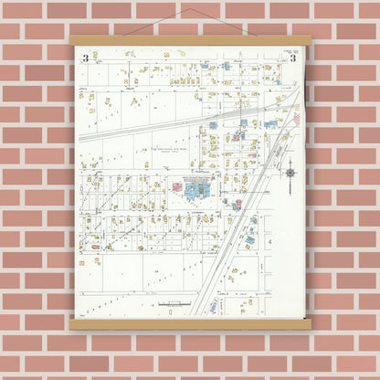 Old map wall art mockup — magnetic wood frame on brick wall — Sanborn Fire Insurance Map from Forest, Hardin County, Ohio (1950), Sheet #0003