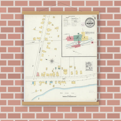 Old map wall art mockup — magnetic wood frame on brick wall — Sanborn Fire Insurance Map from Newport, Herkimer County, New York (1904) - Complete Map Set