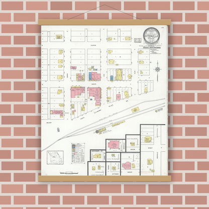Old map wall art mockup — magnetic wood frame on brick wall — Sanborn Fire Insurance Map from Otterville, Cooper County, Missouri (1933), Sheet #0001