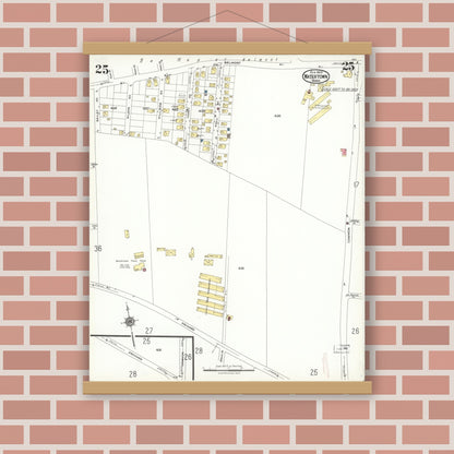 Old map wall art mockup — magnetic wood frame on brick wall — Sanborn Fire Insurance Map from Watertown, Middlesex County, Massachusetts (1923), Sheet #0025
