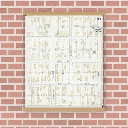 Old map wall art mockup — magnetic wood frame on brick wall — Sanborn Fire Insurance Map from Stillwater, Washington County, Minnesota (1891), Sheet #0024