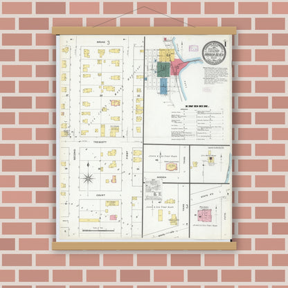 Old map wall art mockup — magnetic wood frame on brick wall — Sanborn Fire Insurance Map from Harbor Beach, Huron County, Michigan (1909) - Complete Map Set