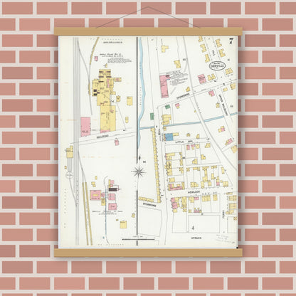 Old map wall art mockup — magnetic wood frame on brick wall — Sanborn Fire Insurance Map from Danville, Montour County, Pennsylvania (1901), Sheet #0007