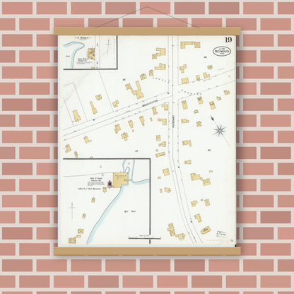 Old map wall art mockup — magnetic wood frame on brick wall — Sanborn Fire Insurance Map from Weymouth, Norfolk County, Massachusetts (1899), Sheet #0019
