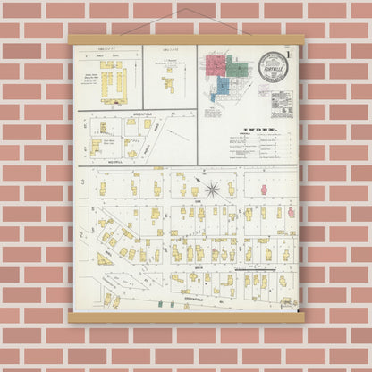 Old map wall art mockup — magnetic wood frame on brick wall — Sanborn Fire Insurance Map from Fortville, Hancock County, Indiana (1903) - Complete Map Set