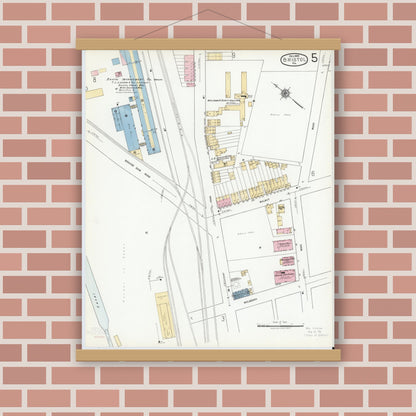 Old map wall art mockup — magnetic wood frame on brick wall — Sanborn Fire Insurance Map from Bristol, Bucks County, Pennsylvania (1927), Sheet #0005