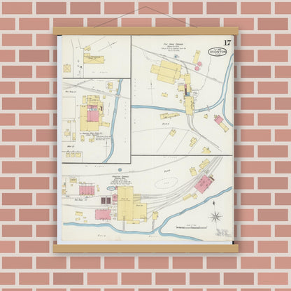 Old map wall art mockup — magnetic wood frame on brick wall — Sanborn Fire Insurance Map from Ironton, Lawrence County, Ohio (1893), Sheet #0017