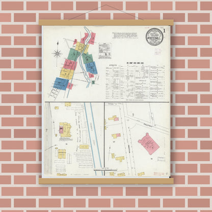 Old map wall art mockup — magnetic wood frame on brick wall — Sanborn Fire Insurance Map from Whitehall, Washington County, New York (1907), Sheet #0001