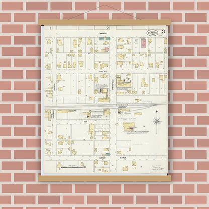 Old map wall art mockup — magnetic wood frame on brick wall — Sanborn Fire Insurance Map from Saint Paris, Champaign County, Ohio (1901), Sheet #0003