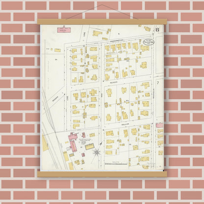 Old map wall art mockup — magnetic wood frame on brick wall — Sanborn Fire Insurance Map from Palestine, Anderson County, Texas (1905), Sheet #0008