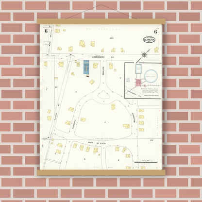 Old map wall art mockup — magnetic wood frame on brick wall — Sanborn Fire Insurance Map from Lexington, Davidson County, North Carolina (1923), Sheet #0006