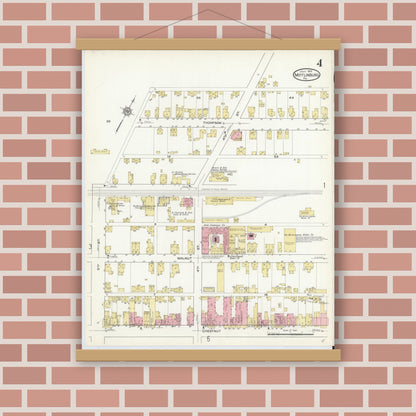 Old map wall art mockup — magnetic wood frame on brick wall — Sanborn Fire Insurance Map from Mifflinburg, Union County, Pennsylvania (1913), Sheet #0004