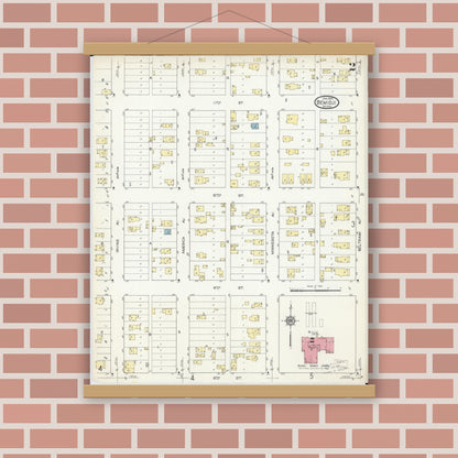 Old map wall art mockup — magnetic wood frame on brick wall — Sanborn Fire Insurance Map from Bemidji, Beltrami County, Minnesota (1914), Sheet #0002