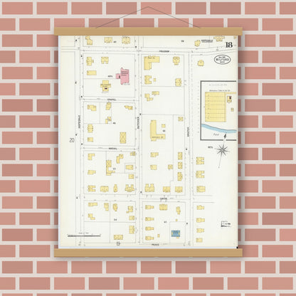 Old map wall art mockup — magnetic wood frame on brick wall — Sanborn Fire Insurance Map from Milford, Worcester County, Massachusetts (1903), Sheet #0018