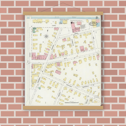 Old map wall art mockup — magnetic wood frame on brick wall — Sanborn Fire Insurance Map from Mohawk, Herkimer County, New York (1897), Sheet #0003