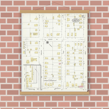 Old map wall art mockup — magnetic wood frame on brick wall — Sanborn Fire Insurance Map from Dunellen, Middlesex County, New Jersey (1910), Sheet #0002